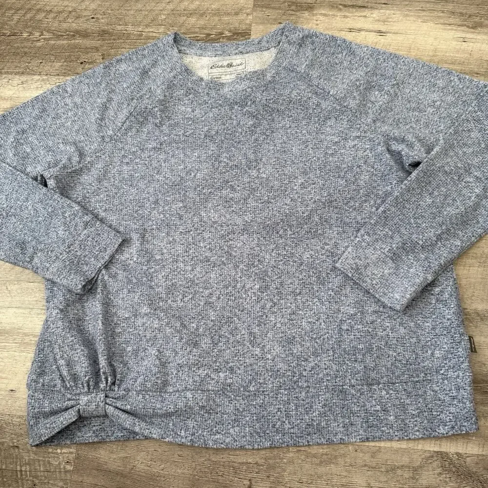 Eddie Bauer Pajama Top Womens XL Blue Heather Fleece Long Sleeve Sleepwear